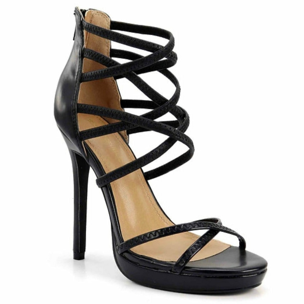 Black criss Cross Strap all Over platform heel